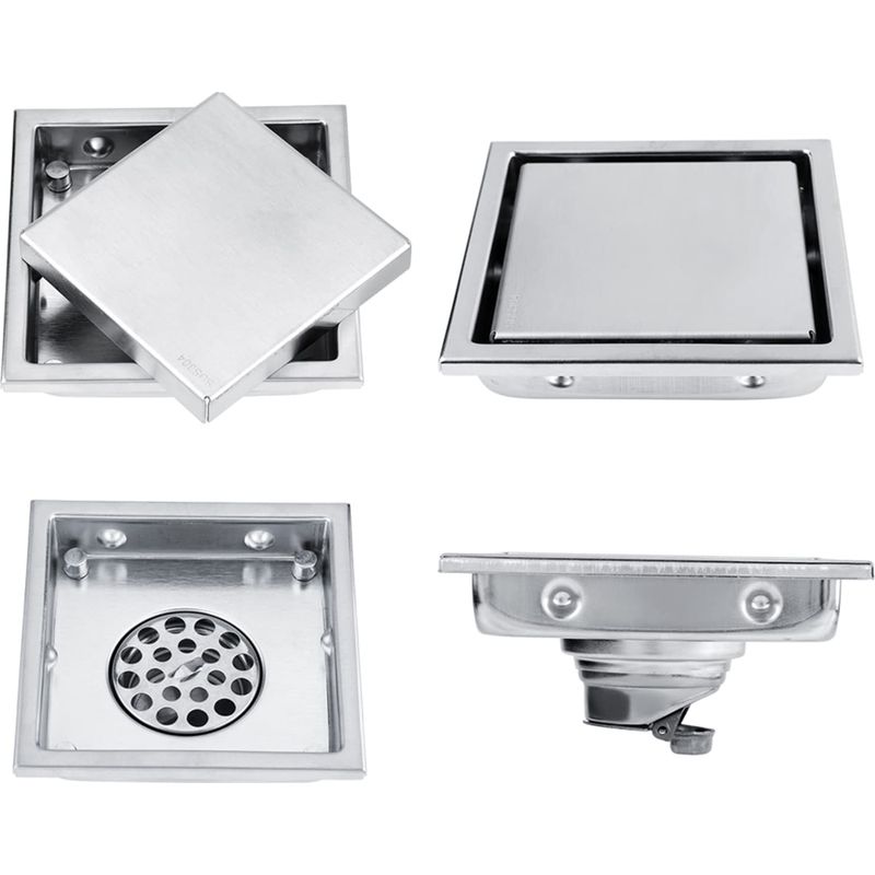Bodenablauf, Eleganter Quadratischer Edelstahlablauf 110x110 Mm Mit Herausnehmbarem, Geruchsdichtem Rost Für Bad, Küche Und Waschküche