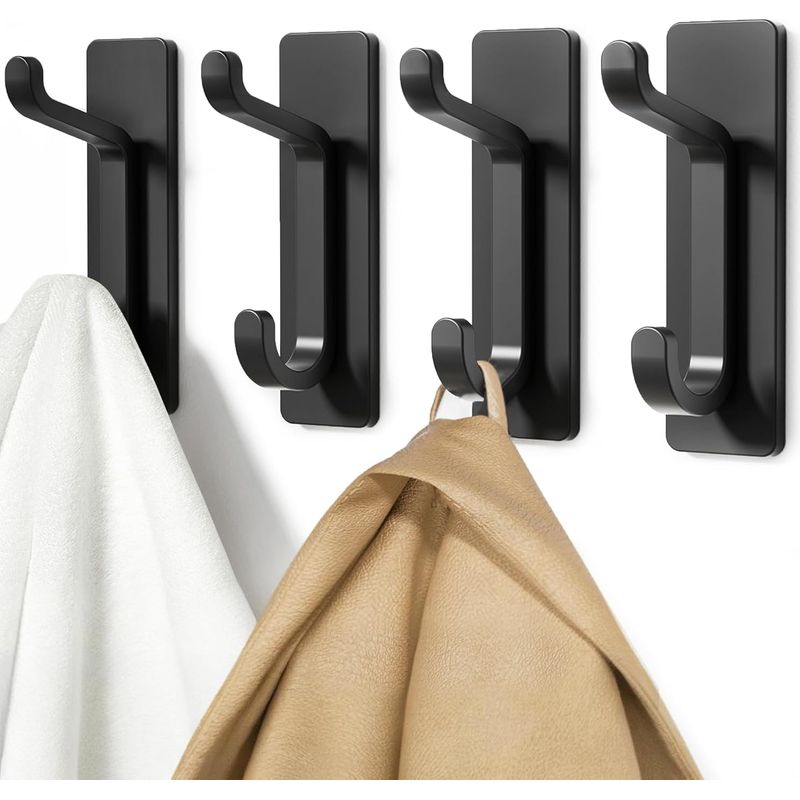 Selbstklebender Wandhaken, Handtuchhalter Für Bad Und Küche, Selbstklebender Kleiderhaken, Bohrfreier Wandclip, Wasserdicht, Rostfrei, Schwarz, 4er-pack