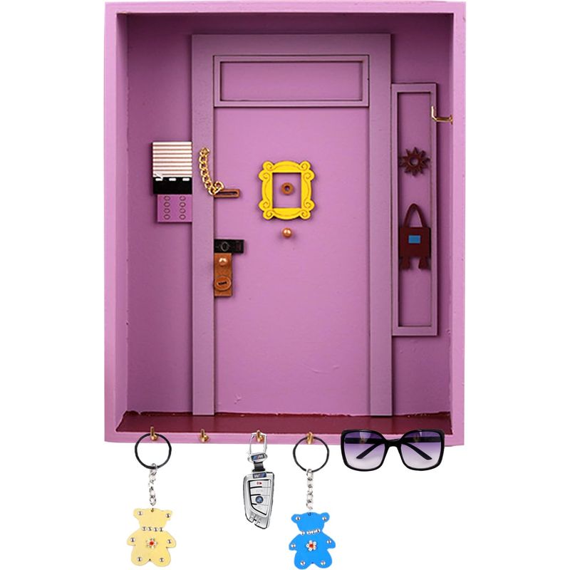 Friends-schlüsselhalter, Wand-schlüsselhalter Aus Holz, Friends Monicas Tür, Mehrzweck-wand-schlüsselorganizer, Wand-schlüsselbox Aus Holz Mit 6 Haken, Für Fans Der Tv-serie (lila)