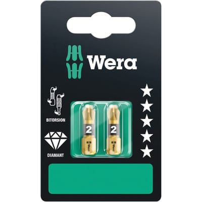 855/1 bdc sb SiS 05073339001 Kreuzschlitz-Bit pz 2 Werkzeugstahl diamantbeschichtet d 6.3 2 St. - Wera