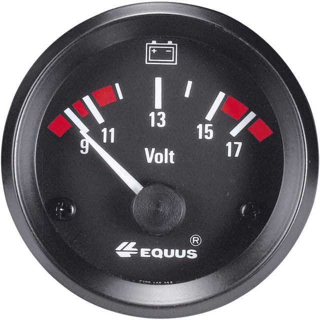 842060 Kfz Einbauinstrument Voltmeter Messbereich 9 - 17 v Standart Gelb, Rot, Grün 52 mm - Equus
