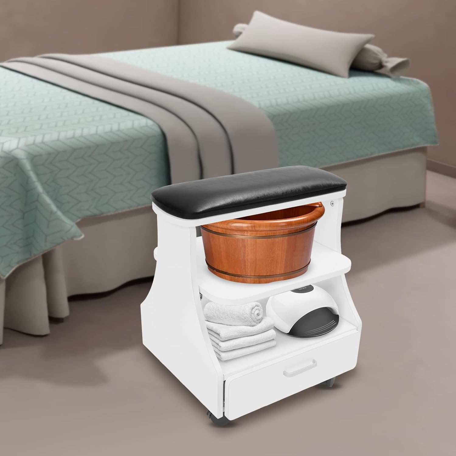 Salon Trolley Mit Kissen, 3-stufige Aufbewahrungswagen Für Maniküre Und Pediküre Werkzeuge, Trolley-wagen Für Fußbäder, Pediküre, Salon-zubehör, 52 41 55cm Schwarz