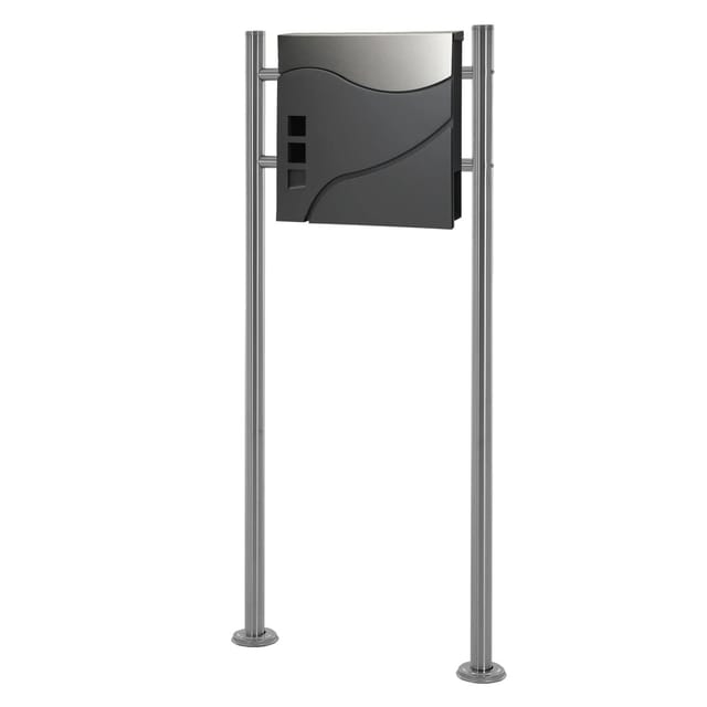 ECD Germany Standbriefkasten mit Zeitungsfach, Briefkasten mit Pfosten, Briefkastenanlage, Briefkastenständer Silber 120 cm, Postkasten