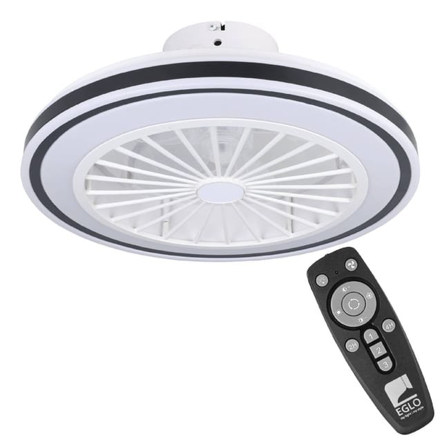 Deckenventilator mit led Beleuchtung Almeria, Ventilator Decke dimmbar mit Fernbedienung, Timer, 3 Geschwindigkeiten, Kunststoff in schwarz-weiß, ac