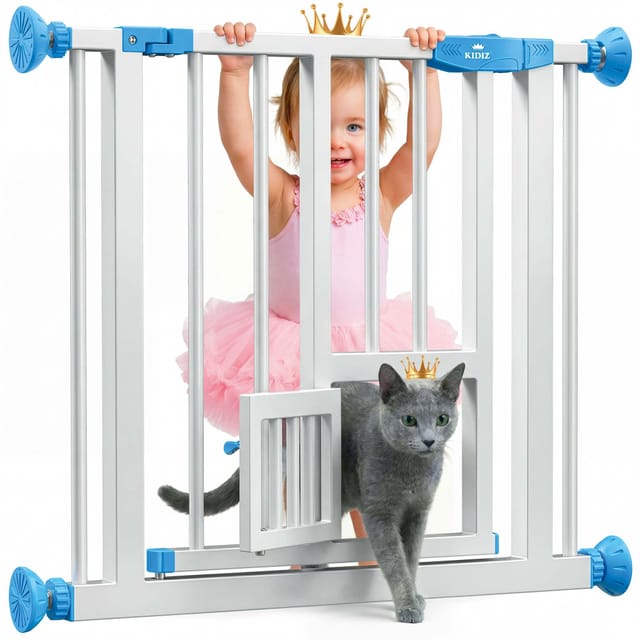 Kidiz® Türschutzgitter Absperrgitter Treppengitter Kindergitter Mit Türe Für Hunde Und Katzen Haustier Ohne Bohren Erweiterbar Kombinierbar Blau / 81 - 94 Cm