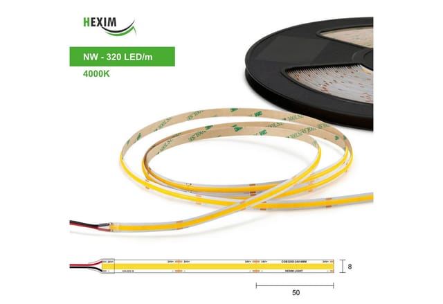 Hexim - cob led Strip selbstklebend 1-15 Meter led Streifen IP20/65 3000K-6000K cct rgb: n - Neutralweiß - 4000k, 2.5 Meter