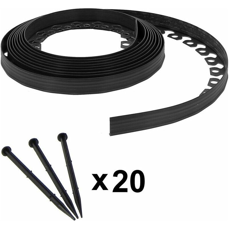 Schwarze, Flexible Garteneinfassung – 3,8 Cm X 10 Meter Mit 20 Verankerungspfählen