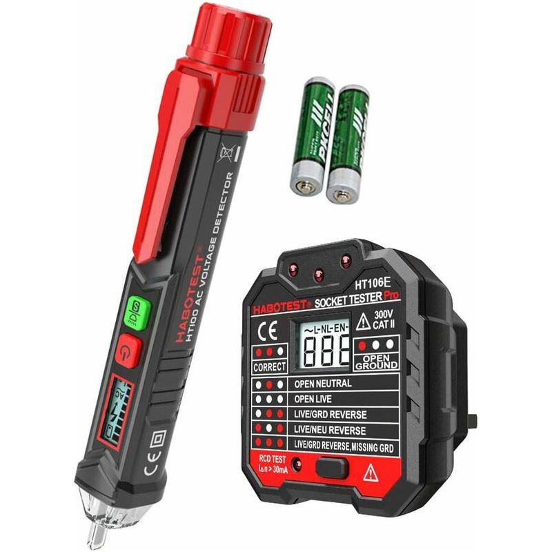 Berührungsloser Wechselspannungsprüfer Mit Fortschrittlichem Rcd-stecker Und Hintergrundbeleuchteter Lcd-spannungsanzeige (1 Stift Und 1 Lcd-steckertester)