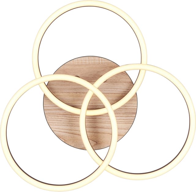 LED Deckenleuchte CIRCLE Holzoptik 3 Ringe verstellbar mit Nachtlicht, Ø 43cm