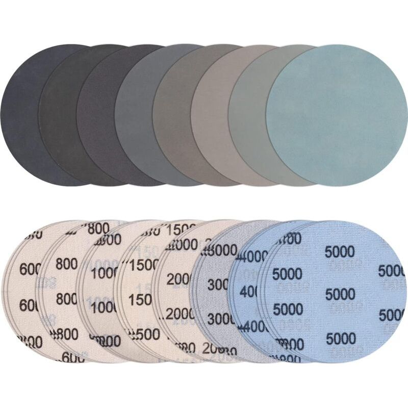 Packung Mit 24 Klett-schleifscheiben (125 Mm) – Körnung 600/800/1000/1500/2000/3000/4000/5000 – Rund, Ohne Löcher – Für Nass- Und Trockenschleifen – Für Metall Und Holz