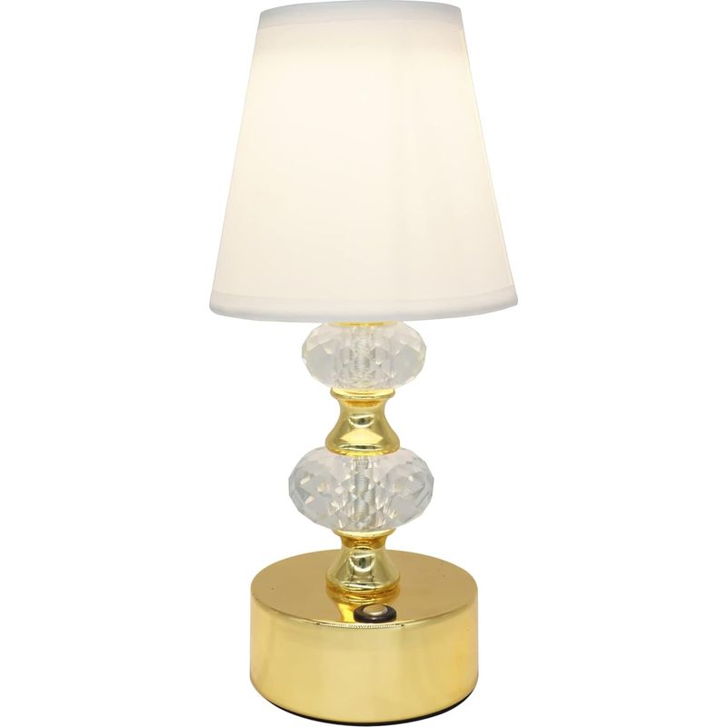 Kabellose Kristall-tischleuchte Mit Weißem Stoffschirm, Berührungsempfindlicher Goldener Led-nachttischlampe, Dimmbar (3000k/4000k/6000k), Usb-wiederaufladbare Tischleuchte Mit 2000-mah-akku