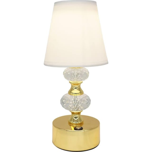 Kabellose Kristall-tischleuchte Mit Weißem Stoffschirm, Berührungsempfindlicher Goldener Led-nachttischlampe, Dimmbar (3000k/4000k/6000k), Usb-wiederaufladbare Tischleuchte Mit 2000-mah-akku