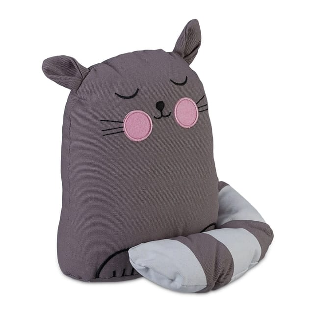 Relaxdays - Türstopper Katze, Stoff & Sand, Türpuffer für Boden, innen, hbt: 22 x 20 x 15,5 cm, Deko Türsack Tier, grau
