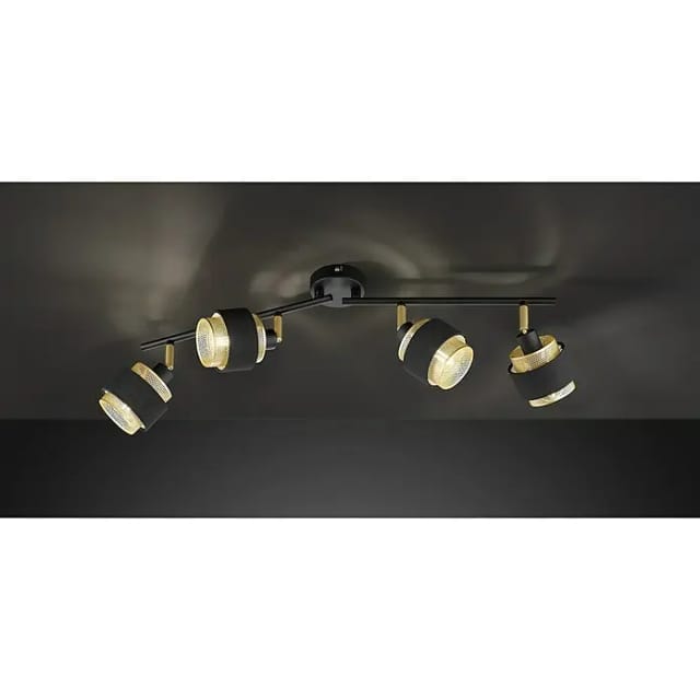 Brilliant Grove Spotrohr 4flg schwarz gold Metall/Textil 4x D45, E14, 28 W, Geeignet für Tropfenlampe (nicht enthalten)