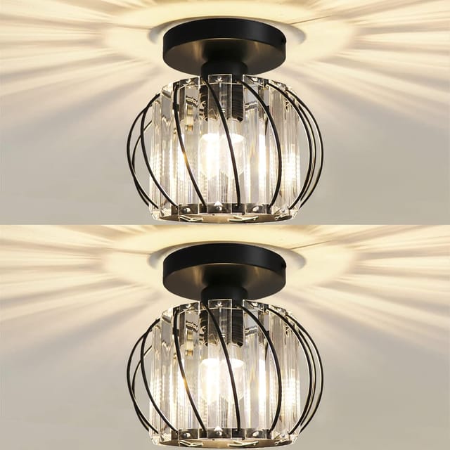 2 Stücke Moderne Deckenleuchte aus Metall E27 Kristall Deckenlampe für Eingang, Schlafzimmer, Eingang, Cafe, Restaurant (Schwarz)
