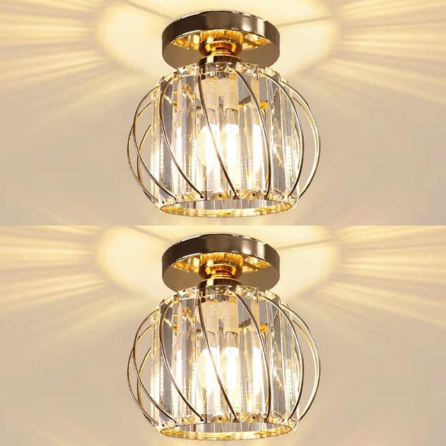 Moderne Deckenleuchte aus Metall E27 Kristall Deckenlampe für Eingang, Schlafzimmer, Eingang, Cafe, Restaurant (2er Gold)