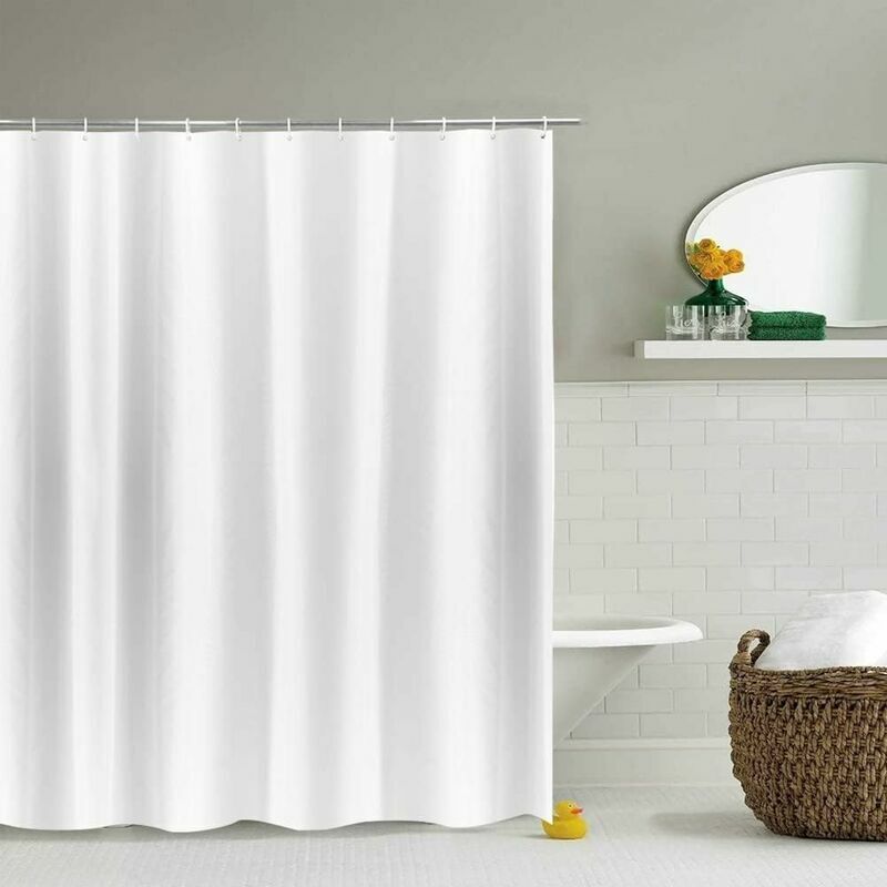 Kurzer Duschvorhang, 150 Cm Hoch, Aus Cremefarbenem, Satiniertem Polyestergewebe Mit Streifenmuster Und Beschwertem, Wasserdichtem Saum, Breite 180 X Höhe 150 Cm