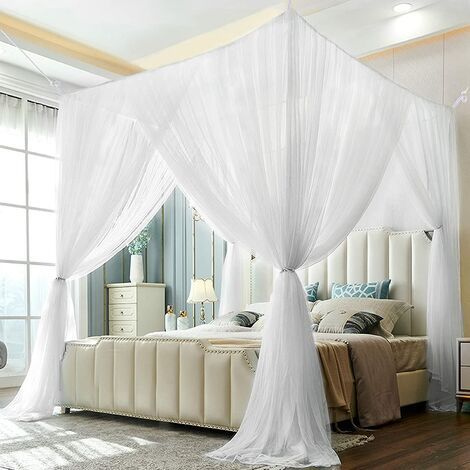 Quadratisches Moskitonetz Für Betten, 210 X 190 X 240 Cm, Großes Polyester-netz, Vier Eingänge, Schnelle Und Einfache Montage, Für Einzel- Und Doppelbetten – Weiß