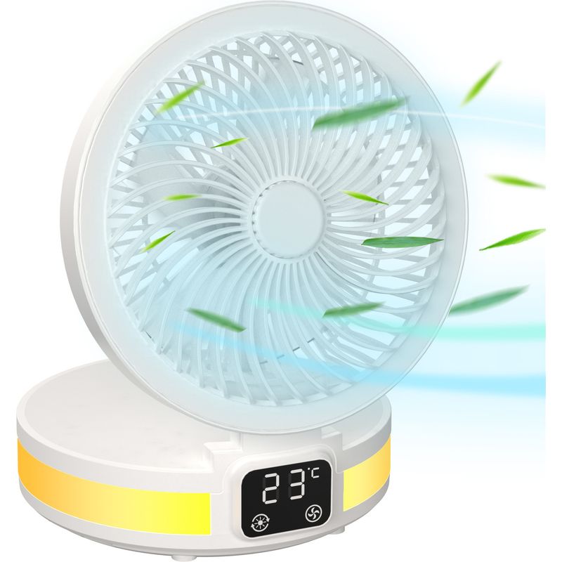 Tischventilator, Faltbar, Leise, Wiederaufladbar, Tragbar, Mit Nachtlicht, 4 Geschwindigkeitsstufen, 100°-oszillation Für Zuhause, Büro, Schlafzimmer, Reisen (weiß)