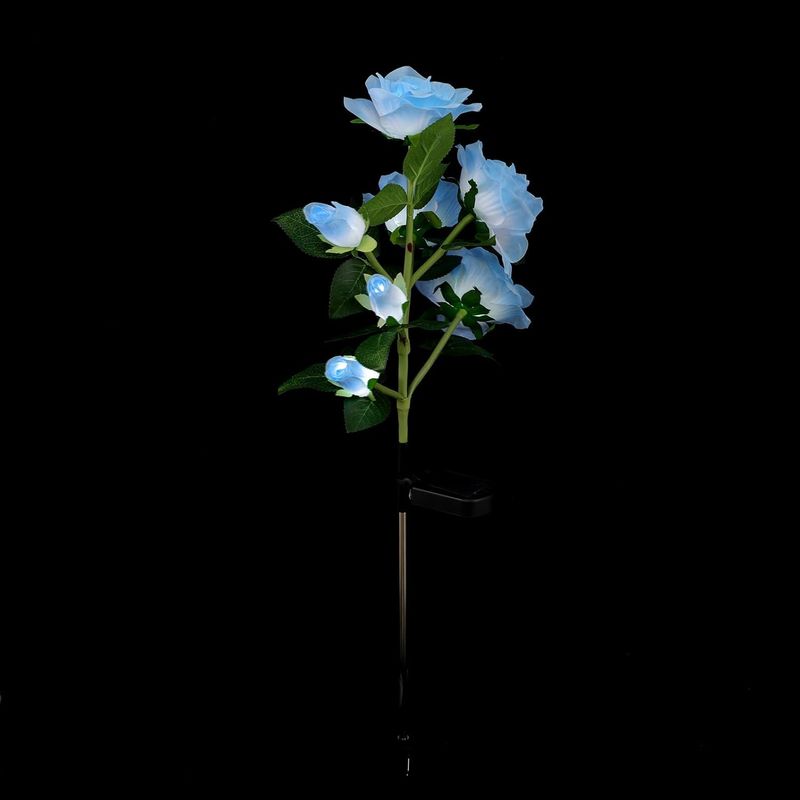 Dekorative Led-solarlampe Mit 7 Rosenköpfen Und Blauem Solarlicht