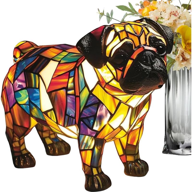 Hundelampe Mit Getöntem Glas – Retro-hundelampe Im Buntglas-look – Nachtlicht