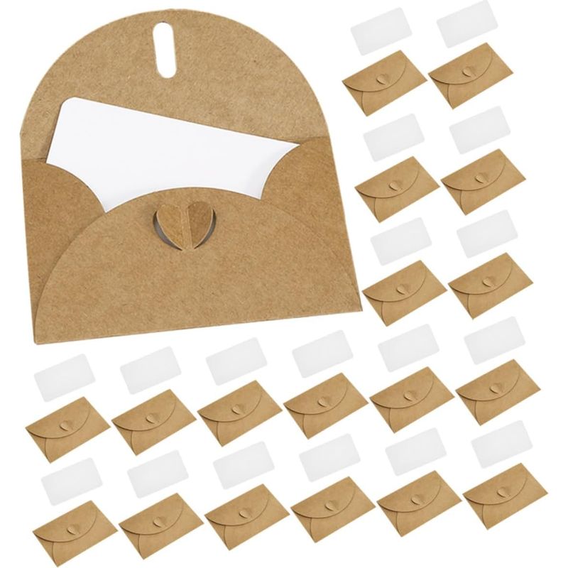 50er-packung Mini-kraftpapierumschläge Mit Weißen Blankokarten