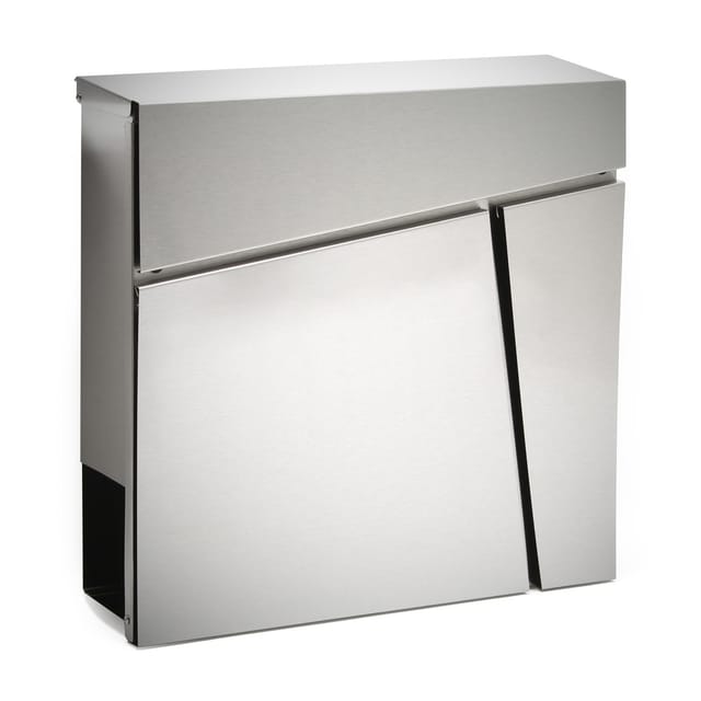 Wiltec - Designer Briefkasten V23 Edelstahl 370 x 105 x 370 mm, Wandbriefkasten mit Schloss und Zeitungsrolle, Postkasten aus Stahl