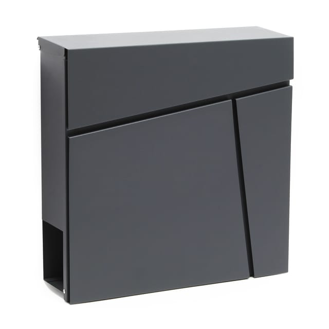 Wiltec - Designer Briefkasten V23 anthrazit 370 x 105 x 370 mm, Wandbriefkasten mit Schloss und Zeitungsrolle, Postkasten aus pulverbeschichtetem