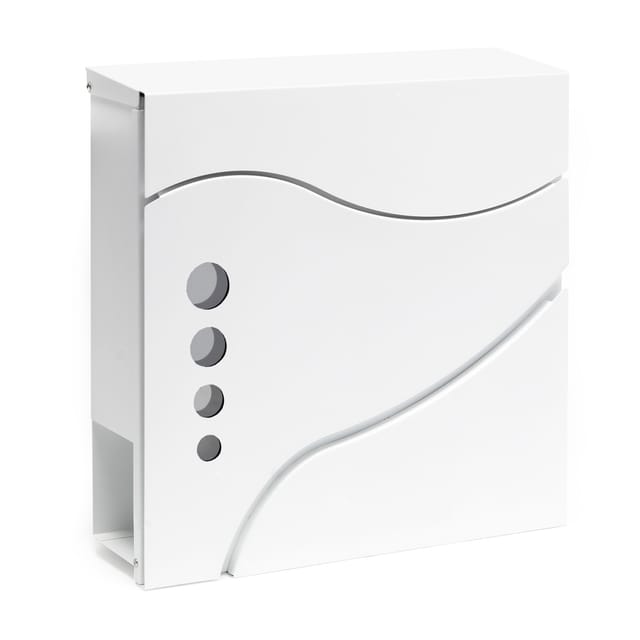 Wiltec - Designer Briefkasten V31 weiß 370 x 105 x 370 mm, Wandbriefkasten mit Schloss, Sichtfenstern und Zeitungsrolle, Postkasten aus
