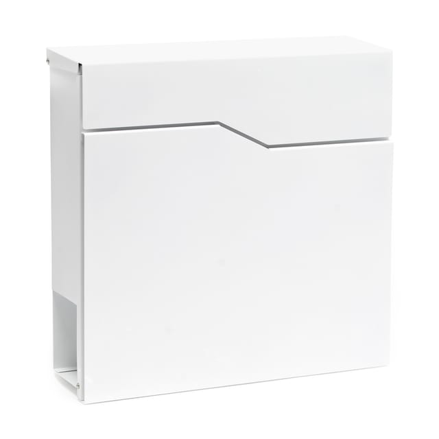 Wiltec - Designer Briefkasten V19 weiß 370 x 105 x 370 mm, Wandbriefkasten mit Schloss und Zeitungsrolle, Postkasten aus pulverbeschichtetem Stahl