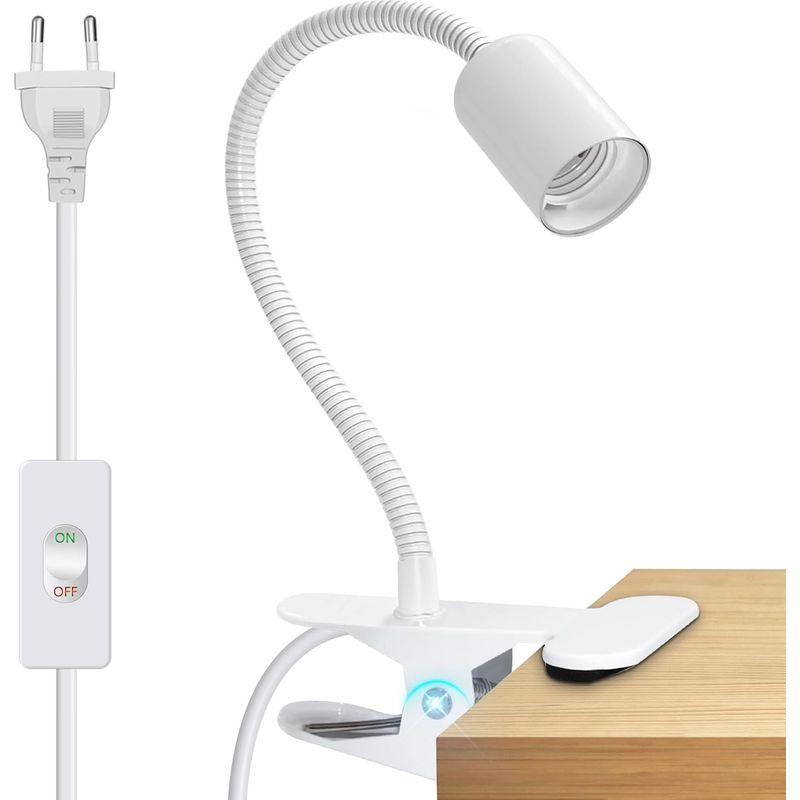 1 E27-klemmleuchte, 35 Cm Schwanenhals, 220 Cm Kabel, Schalter, Metall, Für Bett, Schreibtisch, Schminktisch