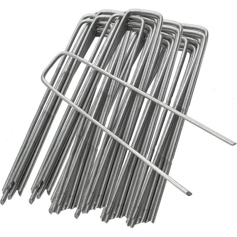 100 Verzinkte Stahl-gartenpfähle, 150 Mm, Zur Sicheren Befestigung Von Mulchplanen, Unkrautvliesen Und Kunstrasen