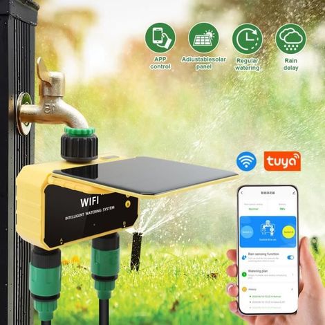 1 Wlan-gesteuerte Automatische Bewässerungsuhr, Integrierte Solarpaneele, Regensensor, Für Gemüsegarten Und Balkon