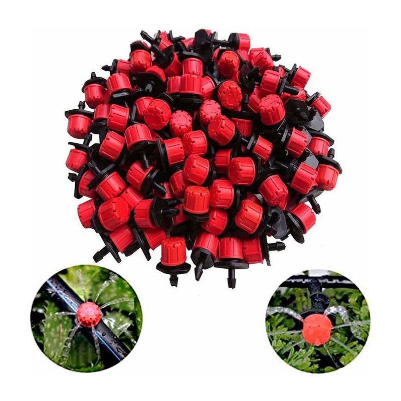 100 Verstellbare Tropfer, 360°-mikrotropfbewässerung, 1/4"-gewindeanschluss Für 4 Mm / 7 Mm Schläuche, Für Garten- Und Gemüsegärten