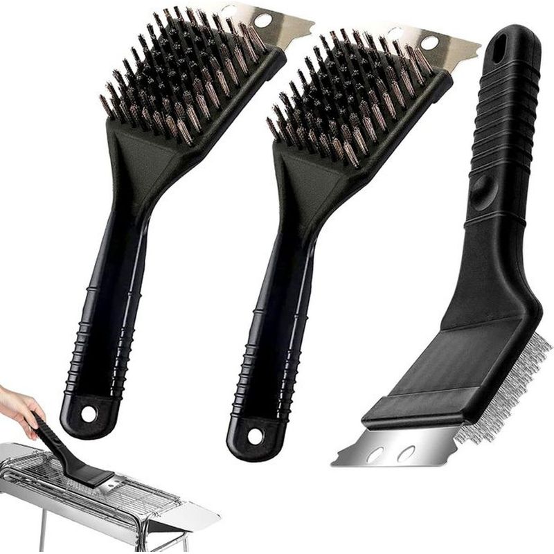 3-teiliges Grillbürsten-set Aus Edelstahl, Harter Schaber, Rostbeständig, Ergonomisch, Für Grills Und Grillplatten