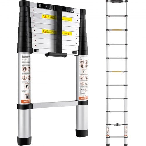 Vevor 3,2m Teleskopleiter Rutschfester Klappleiter 48x9,5x76,5cm Stehleiter Ein-knopf-rückzug Mehrzweckleiter Aluminiumlegierung 170kg Belastbarkeit Ideal Für Hausreparaturen Dekoration Wandanstrich