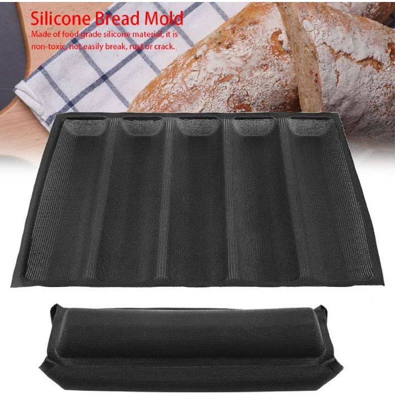5-teilige Silikon-baguetteform, Antihaftbeschichtet, Wellenförmig, Für Selbstgebackenes Französisches Baguette, Ofen-, Gefrier- Und Spülmaschinenfest