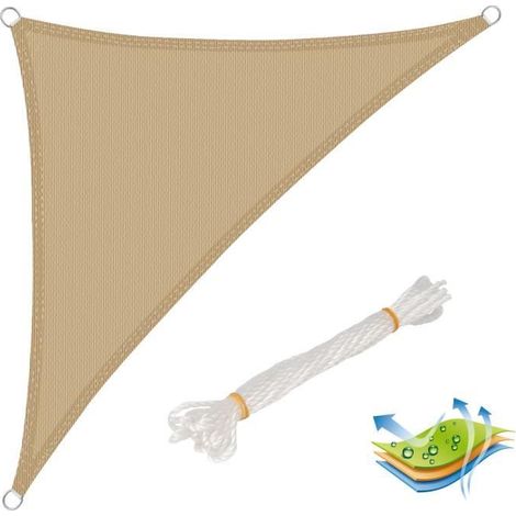 Dreieckiges Sonnensegel Aus Hdpe, Uv-schutz Für Garten/terrasse, 3,6 X 3,6 X 5,1 M – Sand