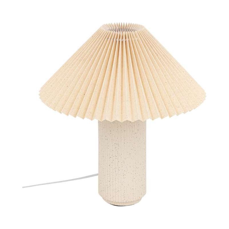 Zylindrische Keramiklampe, Elegantes Beiges Design, Lampenschirm Aus Plissiertem Baumwollstoff, 38 Cm Hoch, Für Nachttisch Oder Sideboard