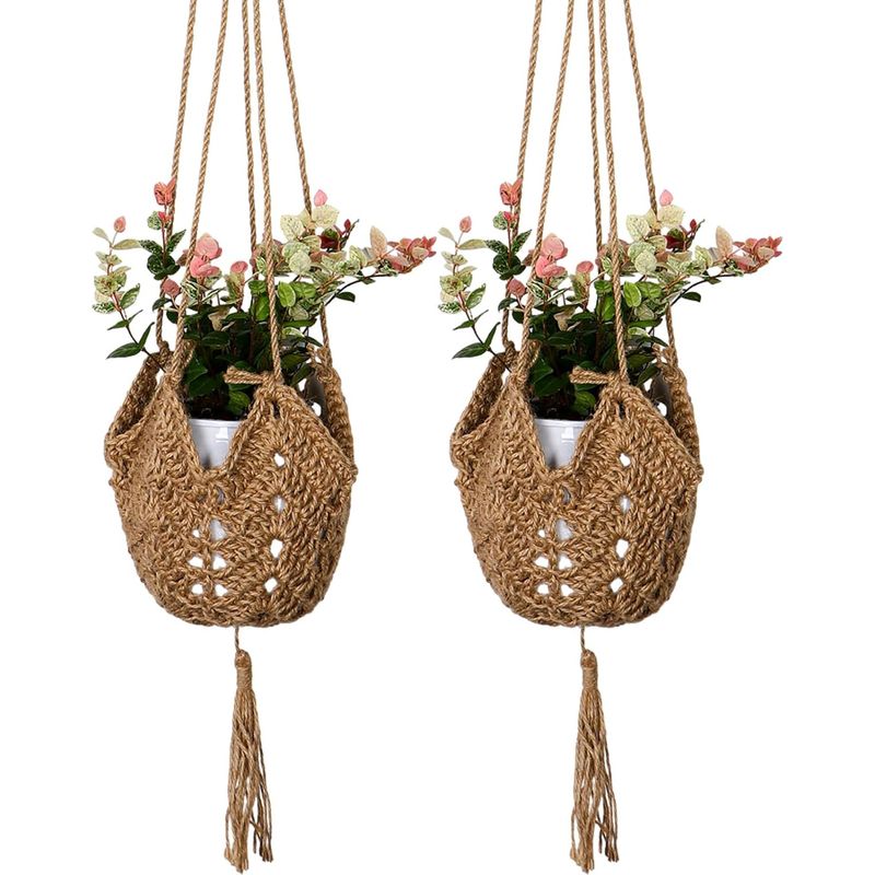 Set Mit 2 Pflanzenampeln Aus Juteseil, Inklusive Haken, Im Bohème-stil, Für Die Innen- Und Außendekoration