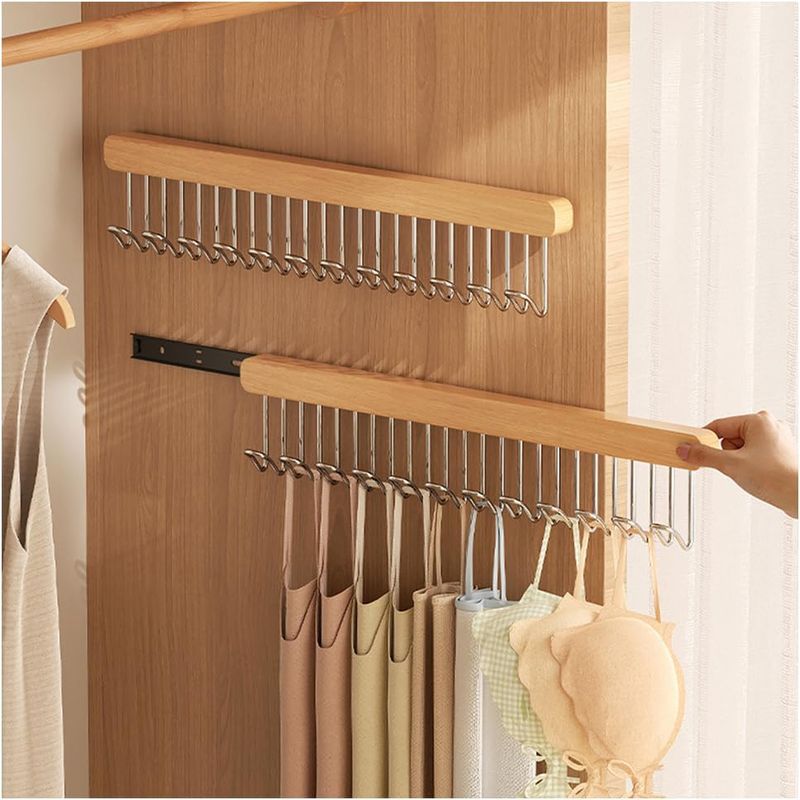 Set Aus 2 Schiebekonsolen, 12 Haken, Holz Und Stahl, Geräuschloses Gleiten, Platzsparend, Für Kleiderschränke