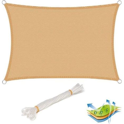 3x5m Rechteckiges Sonnensegel Aus Hdpe, Uv-schutz Für Garten, Terrasse Oder Camping, Sand