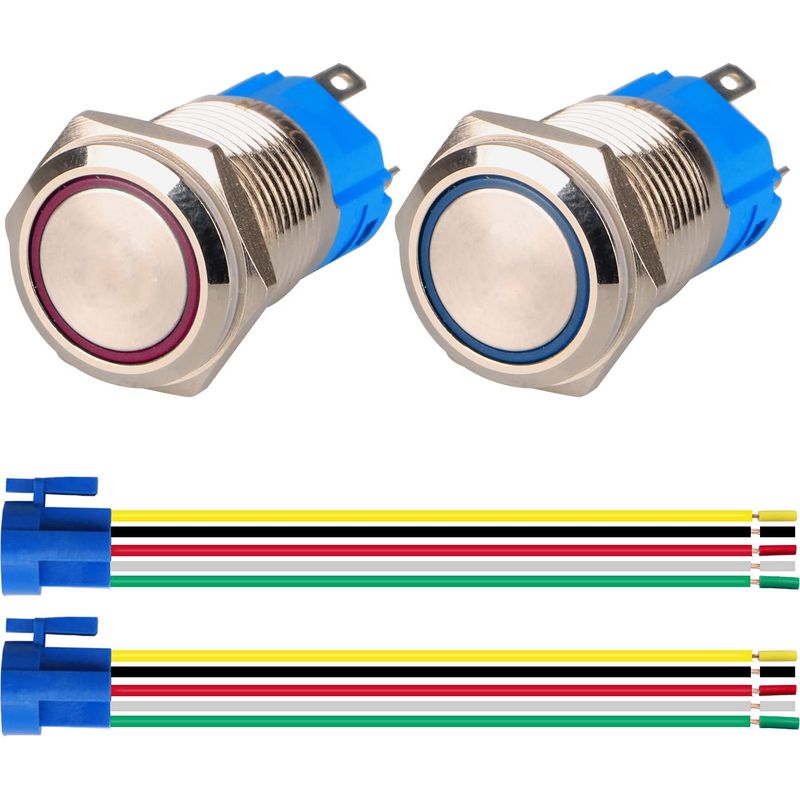 2-teiliger Drucktaster, Edelstahl, Wasserdicht, 220–230 V, Led-ring, 16-mm-bohrung, Für Schalttafeln
