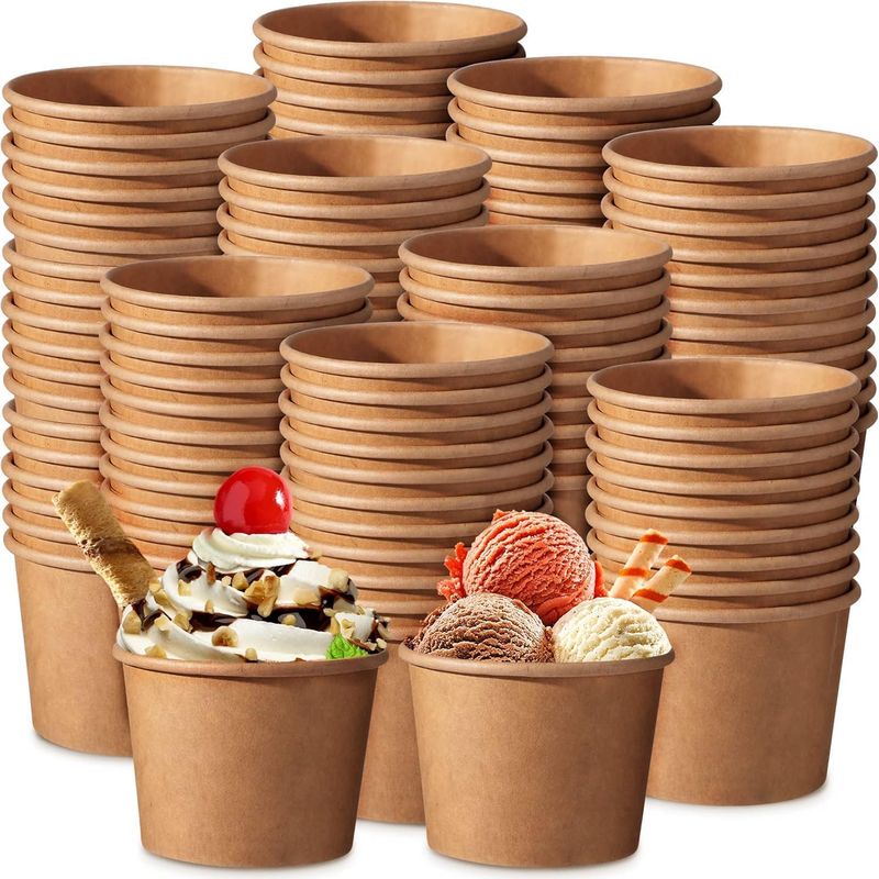 50 Eisbecher, 150 Ml, Karton, Braun, Stapelbar, Für Partys