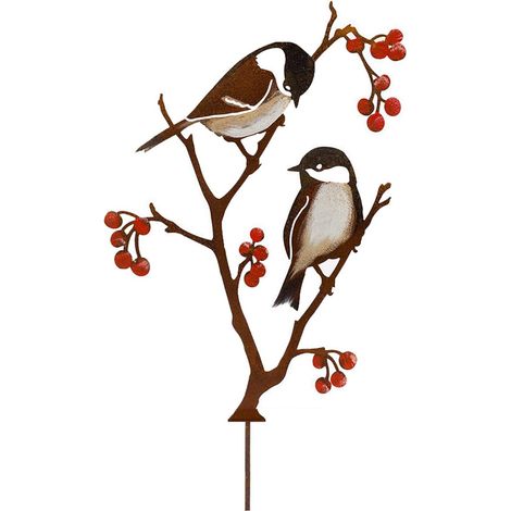 1 Vogelsilhouette, Metall, Rostoptik, Baumstamm-dekoration, Garten, Terrasse, Parkzaun