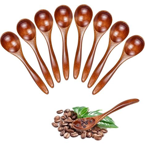 8-teiliges Löffelset Aus Massivem Naturholz, 13 X 3 Cm, Handpoliert, Ergonomischer Griff, Für Tee, Kaffee Und Honig.