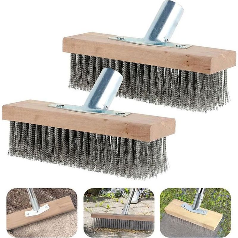 2-teiliges Set, 30 Cm Metallbesen, Metallbürste Mit Stahlborsten, Robust Zur Moosentfernung, Außenreinigung