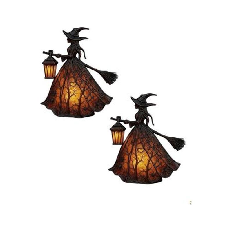 Gotische Hexen-dekolampen Aus Getöntem Glas, Einzigartiges Hexenhut-design, Geisterhaftes Stimmungslicht Für Halloween Und Als Innendekoration