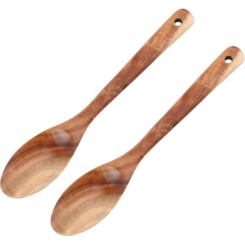 2 Stück Küchenlöffel Aus Holz, 30 Cm Langer Griff, Kratzfestes Holzutensil Für Beschichtete Pfannen, Für Profi- Und Hobbyköche