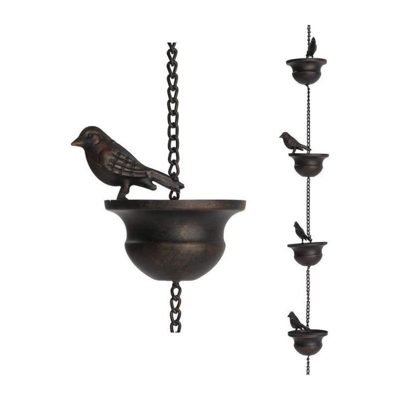 Regenkette (2,4 M) Mit 12 Bronzefarbenen Metallvögeln, Außendekoration Für Garten Und Terrasse